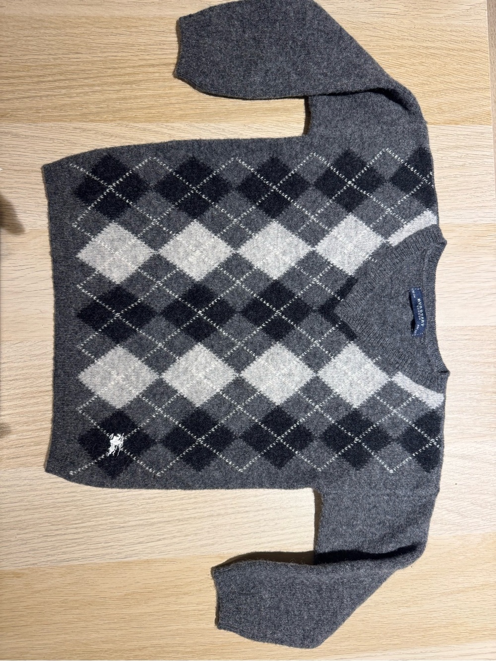 Baby Burberry Gray Argyle V-Neck Sweater
